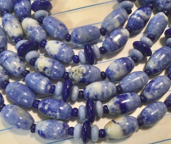 1920s Czech Glass Beaded Necklace/Bohemian/Blue &… - image 1