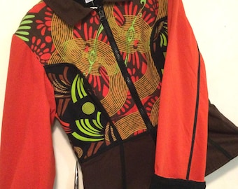 Fleece Jacket-Shacket-Coat/Reversible/Black & Red Abstract Print/Mexicali Blues/NWT/Lightweight/India/Woman’s Large/Vintage 1990
