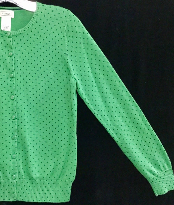 LL Bean Cardigan Sweater/Green Polka-Dot Print/Co… - image 4