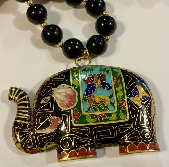 Chinese Cloisonne Elephant Pendant Choker Necklac… - image 7