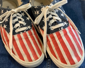 250th Anniversary Mens Tie Sneakers/Old Navy/USA Flag/Patriotic Stars n Stripes/Red-White-Blue/July 4th/Size 11/Vintage