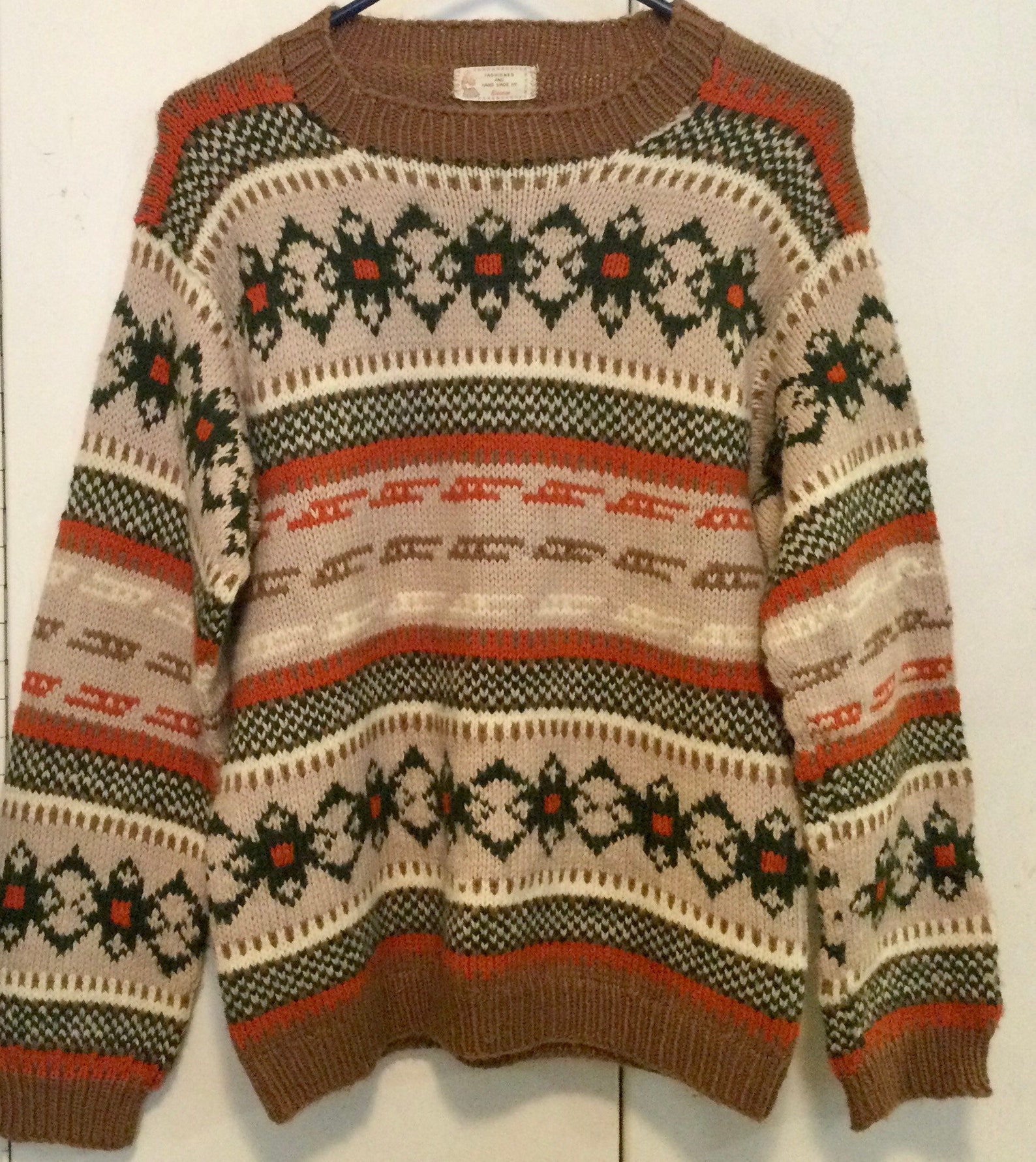 Vintage Hand-Knit Ski Sweater Nordic Pullover Scandinavian | Etsy
