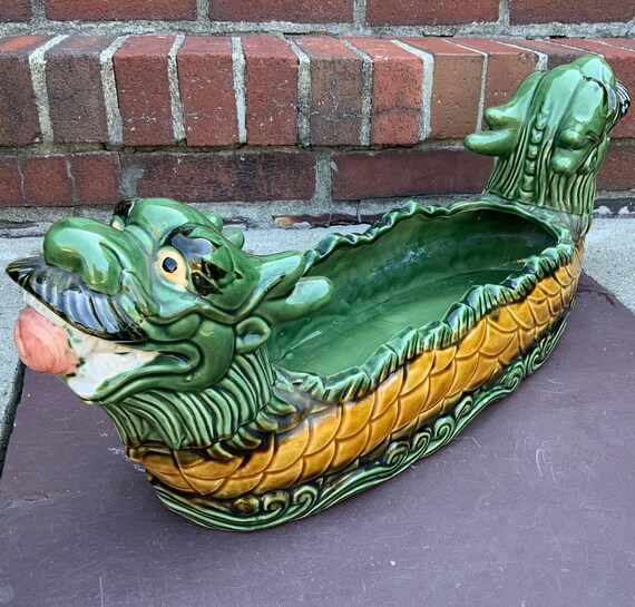 Chinese Zodiac Dragon TV Planter/double Head/green Ceramic