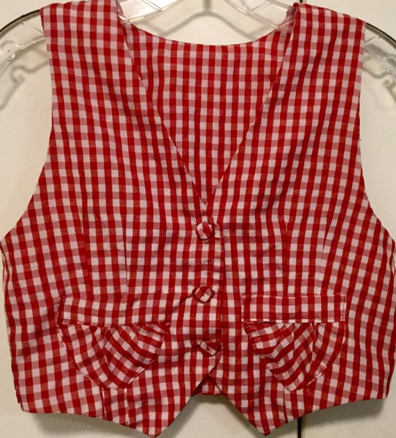 Child Red Vest/HandSewn/Red & White Gingham Check Pr… Gem