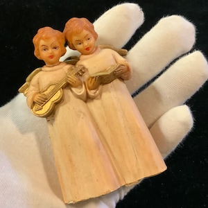 Christmas Angel Figurine Set/Musical Angel/Art Plastics/Religious Choir Angel Girl/Hard Plastic/British Hong Kong/5 Piece SET/Vintage 1950s