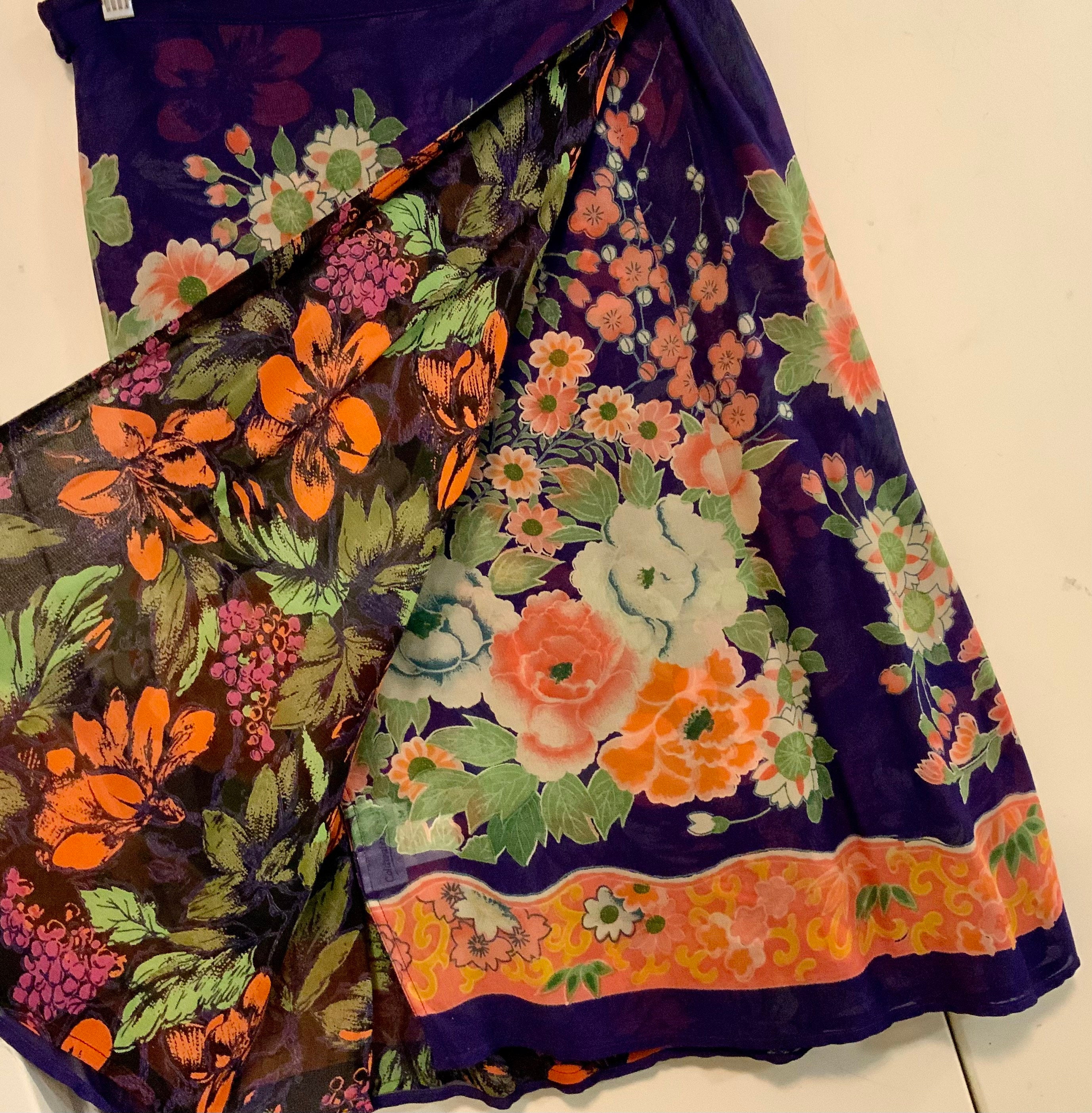 Floral Print Skirt/reversible Wrap Skirt coldwater Creek Purple  
