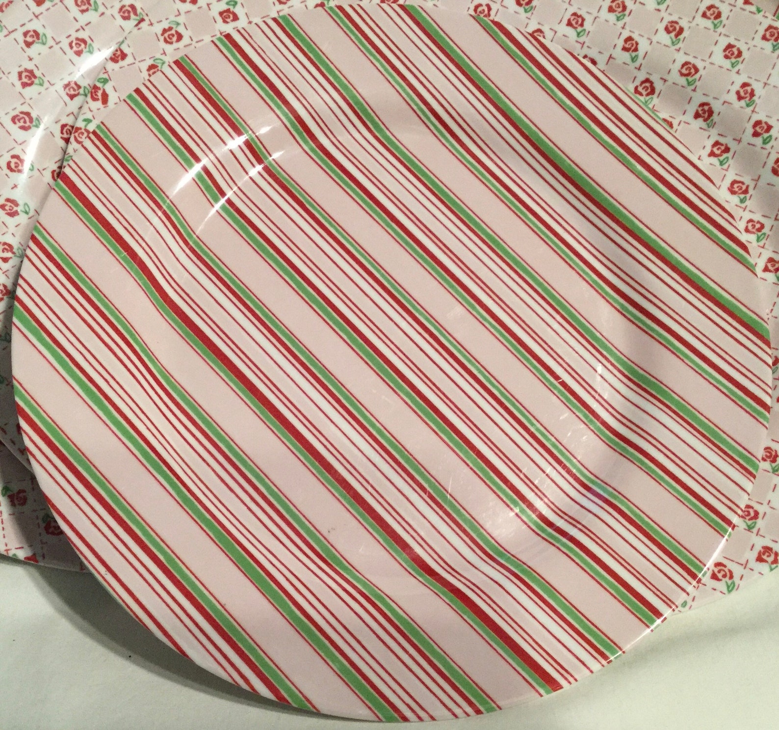 1990s Christmas Dinner Plates Plastic Floral Rose Print & Etsy