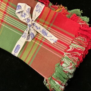 Christmas Napkins/Red & Green Plaid/April Cornell/Danica/Cotton/NOS/Fringed/Large 18x18”/Vintage 1990s