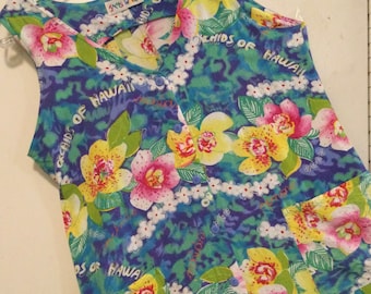 SALE—“Jams World” Floral Dress-Sundress/Midi/Orchard Flowers/Blue & Pink/Button-Front/Pockets/Woman Size Large (chest 40”)/Vintage 1970-1980