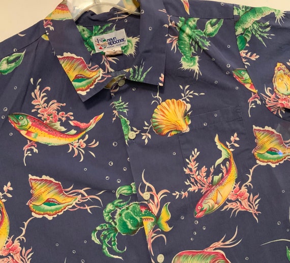 Vintage Blue Nautical Hawaiian Print Shirt/Reyn S… - image 1