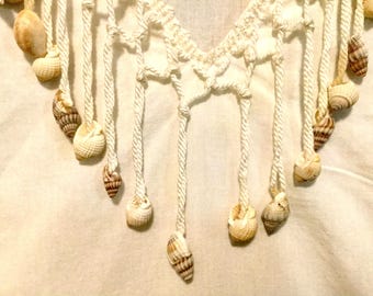 Beach Coverup/White/Shell Bead Fringe/"Beach'n Beyond Cole of California"/Summer/Cruise-Wear/Woman’s One Size/Vintage