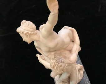 Alabaster? Italian Sculpture/A. Santini Statue/“Rape of the Sabine Women”/Resin/Marble Base/Tabletop 19”/Vintage 1960s-1970s