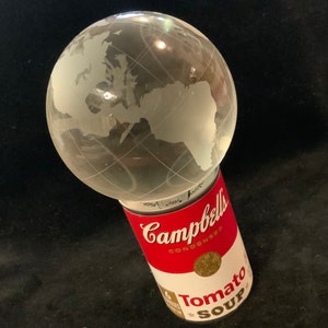 Glass Paperweight Globe-Earth-World-Orb-Sphere-Crystal Ball-Sculpture/Clear Etched Map/Large 4.5” Diameter @ 3.5 Pounds/Handmade/Vintage