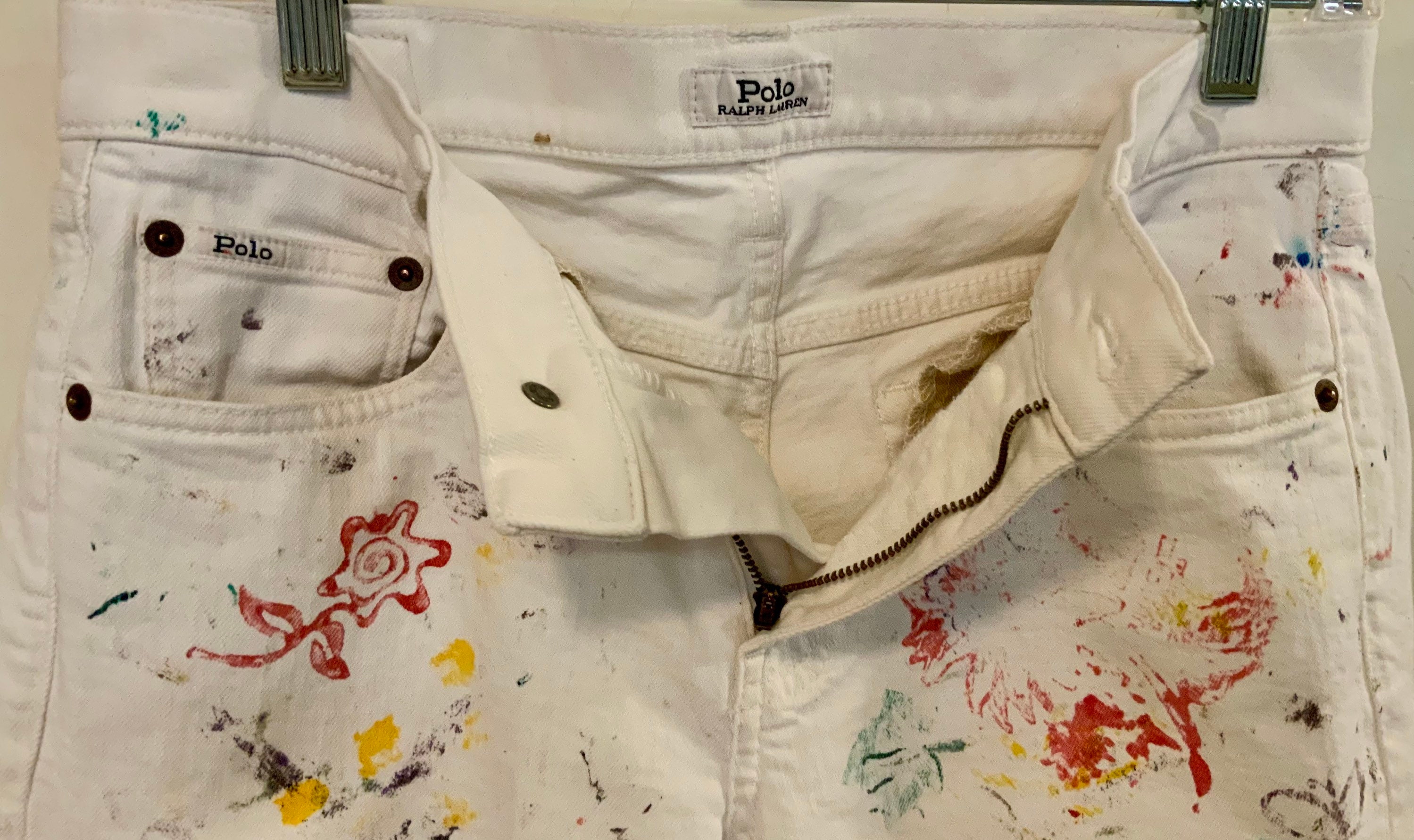 Ralph Lauren White Denim Jeans polo rl hand Painted Abstract