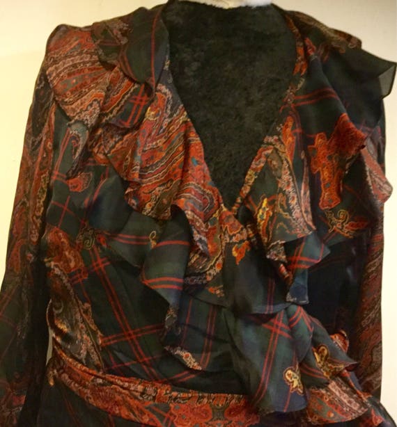 Ralph Lauren Blouse Shirt Top Ruffle Paisley Print