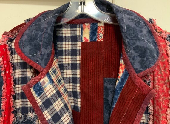 Patchwork Blazer-Jacket-Shacket/Red & Blue Plaid … - image 3