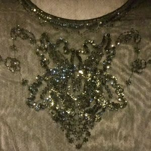 Black Beaded Tank-Blouse-Top/Bead+Lace/DKNY/NWT/Sheer See Thru Mesh/Floral Sequin Embroidery/Fancy-Formal/2pc Twin Set/Woman Size 14/Vintage