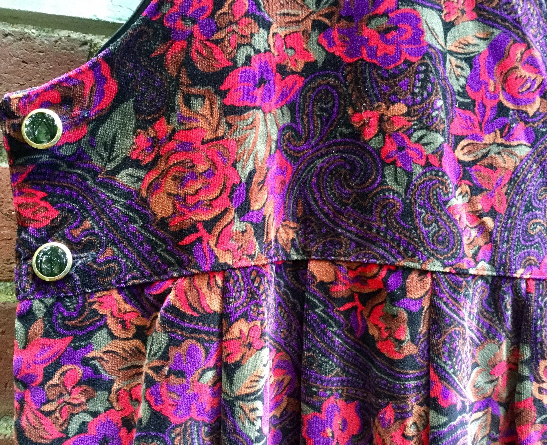 TheOldeAndNewShop Floral Print Maxi Dress Jumper Pink Rose Flower Preppy Long Red Purple Velvet Bryn Connelly Woman's Size 16 Vintage 1990s
