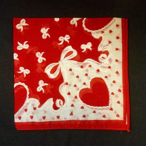 1950s Valentine Hanky-Handkerchief/Red HeartRosesTeddy Bear/Cotton/Valentines Day Gift/Adult-Child/3 Piece SET/Vintage image 2