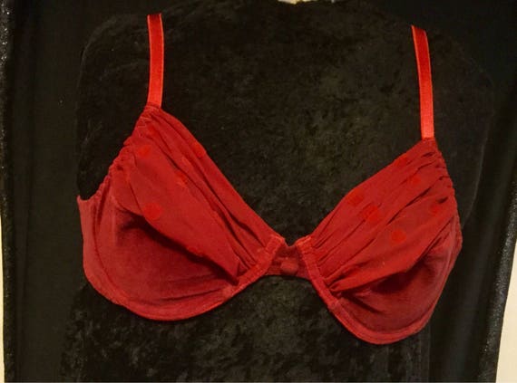 Velvet Bra SET/Black + Red Bralette/Size 38B & Si… - image 10