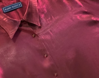 Purple Metallic Blouse-Shirt-Top/Button Up/Long Sleeve/Collar/Karen Scott/Formal/Woman’s 1X (chest 50”) Vintage 1990s