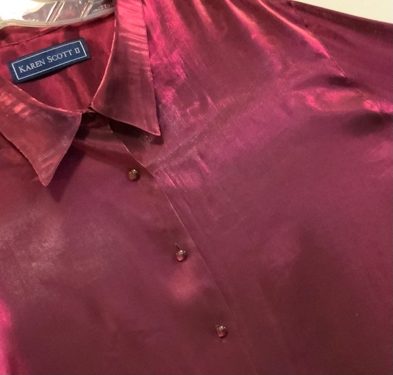Purple Metallic Blouse-Shirt-Top/Button Up/Long S… - image 1