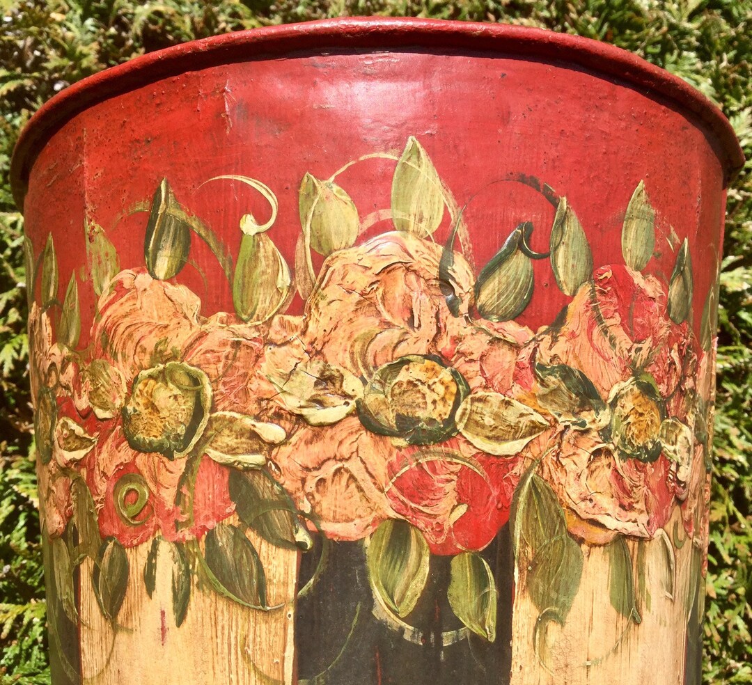 Vintage Sap Bucket Pail/metal/floral/handpainted/french Etsy