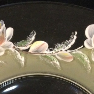 Floral Plate Set/Dessert-Salad-Bread-Lunch Plates/Clear Glass/HP Frosted Rose Flowers/Hand Painted/4 Piece SET/Small 8”/Vintage