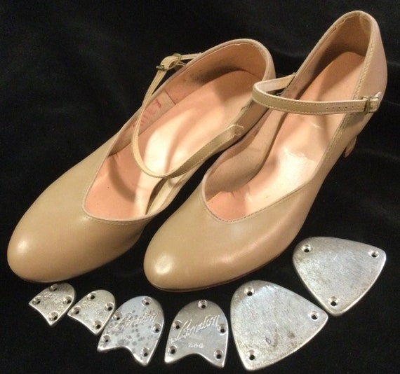 Vtg Capezio Tap Dance Shoes/tan High-heel/girls-womans Size 8  Medium/leather-sole W/ankle Strap 2 Heel/used/vintage 1980s -  Norway