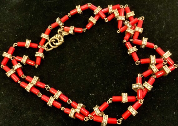 J. Crew Beaded Necklace/Rhinestone/Faux Red Coral… - image 2