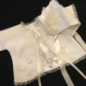 1950s Christening Baptism Jacket & Bonnet/Religious/White Satin-Nylon-Tulle/Unisex Newborn/Baby Girl - Baby Boy/Matched 2 Piece Set/Vintage