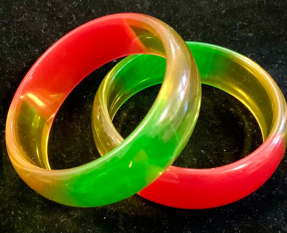 Plastic Bangle Bracelet/Matched Set/Neon Fluoresc… - image 1