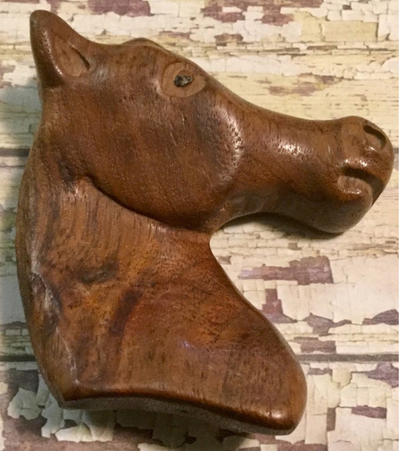 1940s Wood Horse Head Pin-Brooch/Hand Carved Hors… - image 2