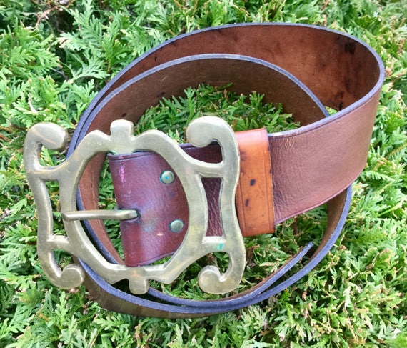 Brass Belt Buckle Leather Belt/Hand-Forged/Handma… - image 2