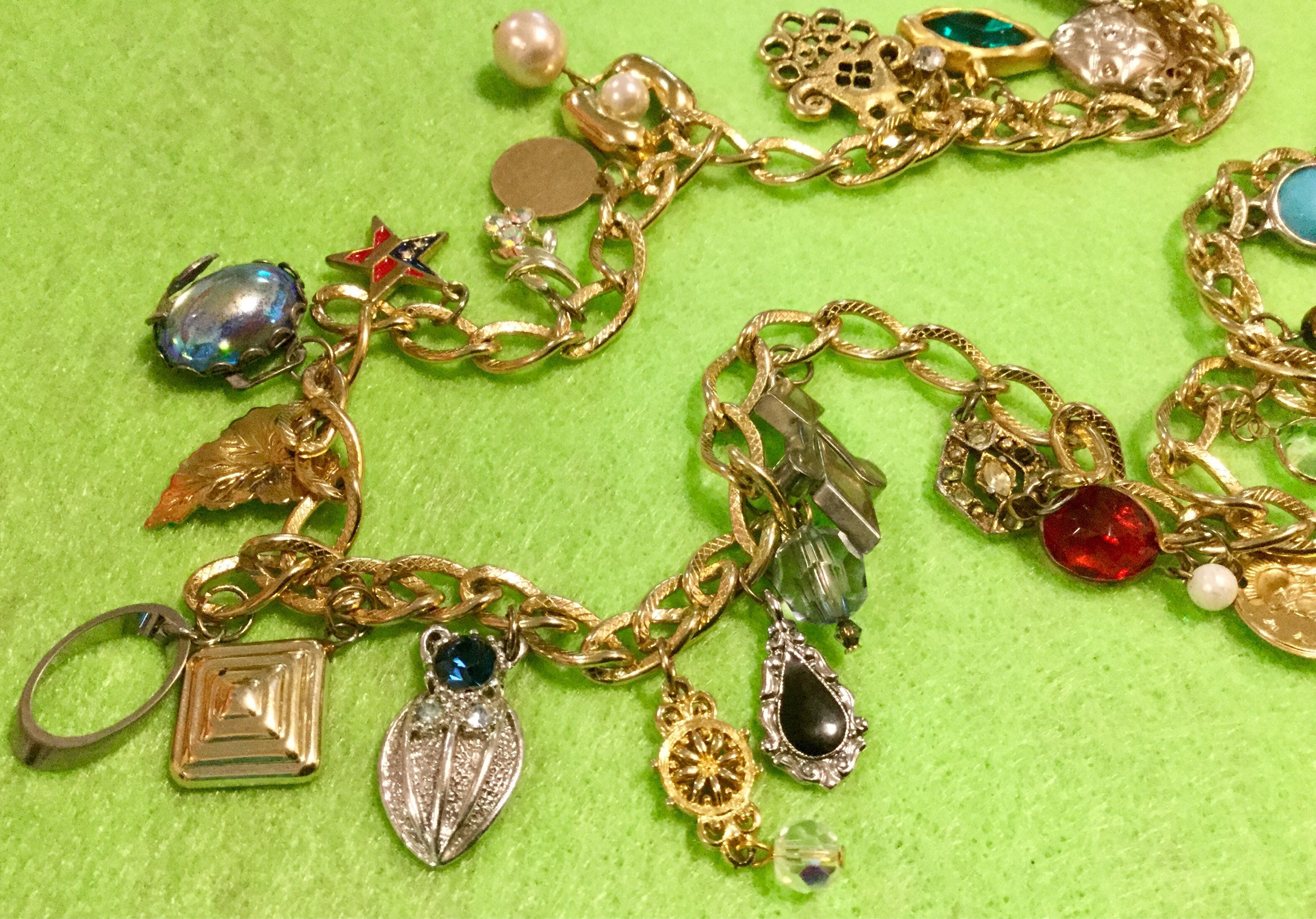 Charm Necklace Multi Charm Long Curb Chain Opera Length Dangle Etsy