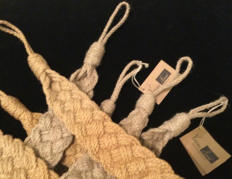 Curtain Tiebacks-Holdback Set/Window Drapery Hardware/Flat Woven Braided Jute Rope/NOS/Coastal Beach House Decor/4 Piece/Vintage 1990s bild 5