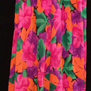 Vintage Pink Floral Maxi Skirt/Hawaiian Print/Fluorescent Neon Hibiscus Flowers/Cotton Gauze Fabric/Elastic-Waist/Woman's Size XL/Vintage image 2