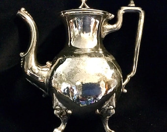 Silver Teapot "Reed & Barton" MFD Metal/Silver Plate/Small Single Serve/Lion Feet/Victorian/Handle/Lidded/Miniature/Vintage