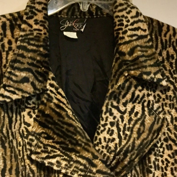 60s Leopard Jacket-Coat-Blazer/Faux-Fur Animal-Print/Jaguar-Tiger-Cheetah/Double-Breasted "Sans Souci" Woman's Size Medium/Vintage 1960s