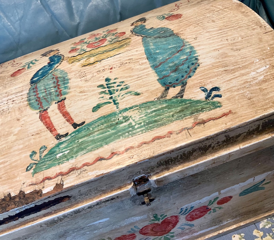 Peter Hunt Chest-trunk-recipe Storage Box/hand Painted Wood Folk Art ...