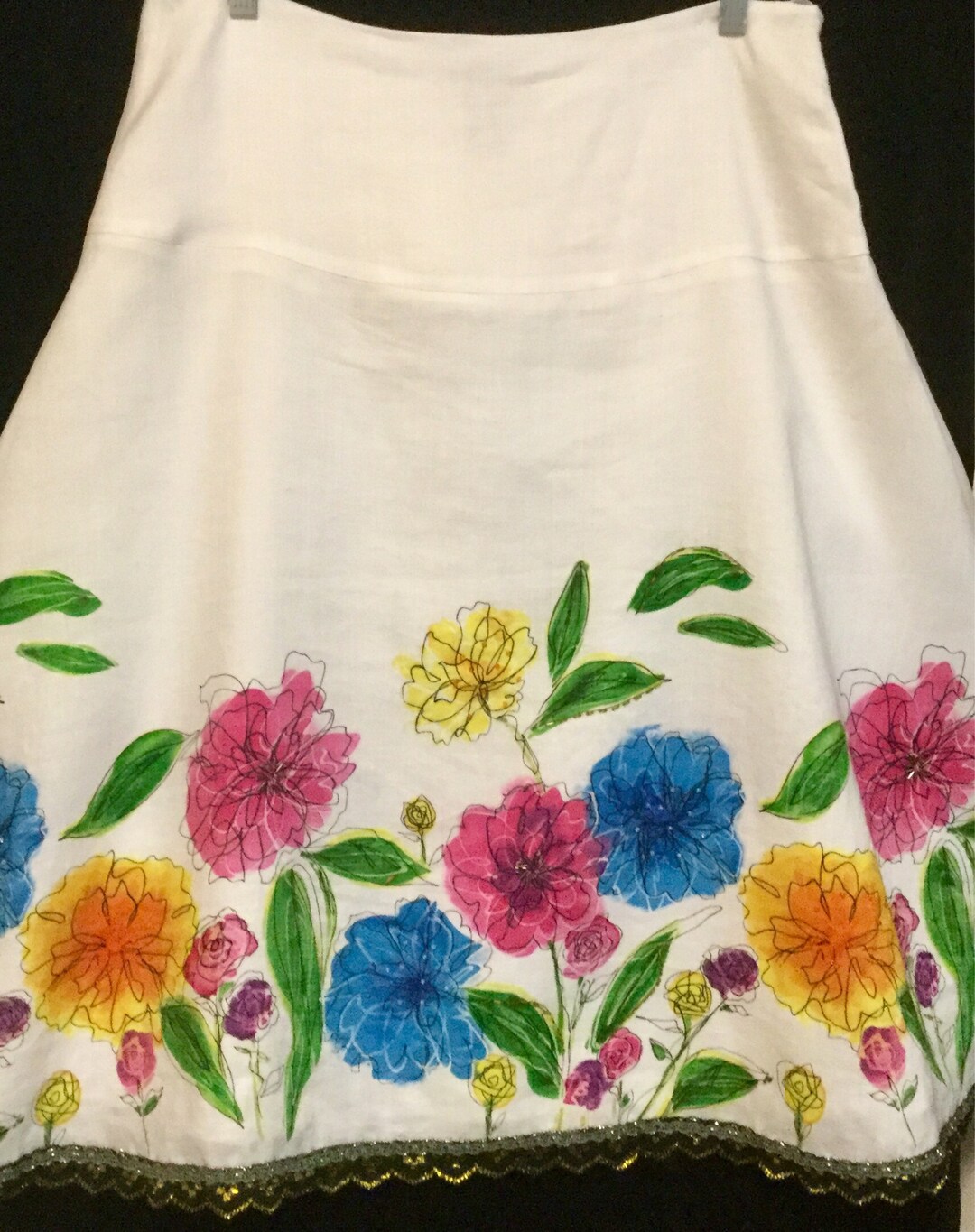 CD 25 Floral Print V-neck Long Skirt Beige mix Dark Brown Linen main image 1