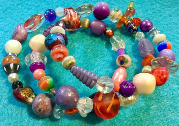 beaded bracelet boho multi strands seed beads love beads 12pc set