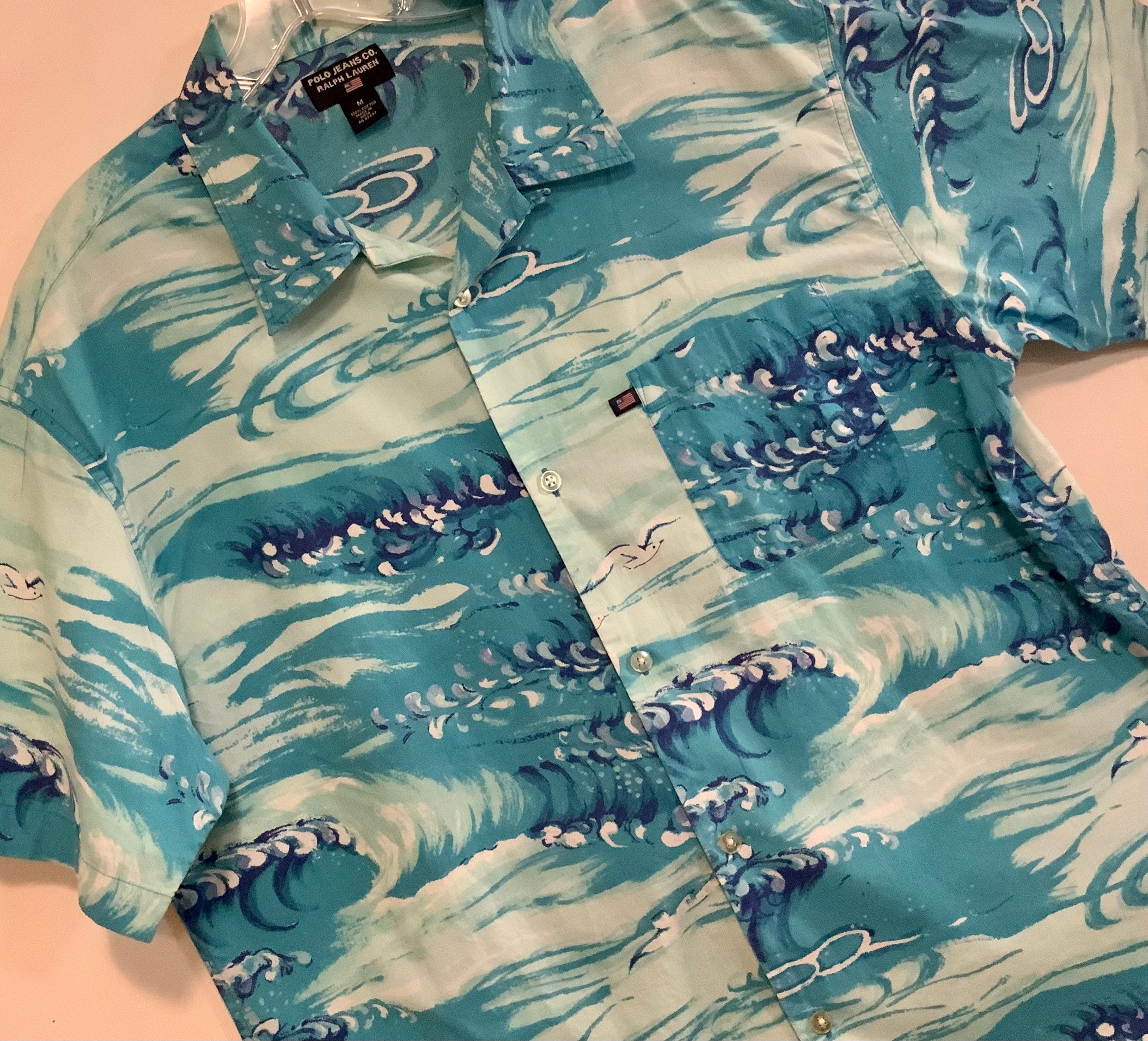 Polo Jeans Company Ralph Lauren Hawaiian Shirt/blue Ocean - Etsy