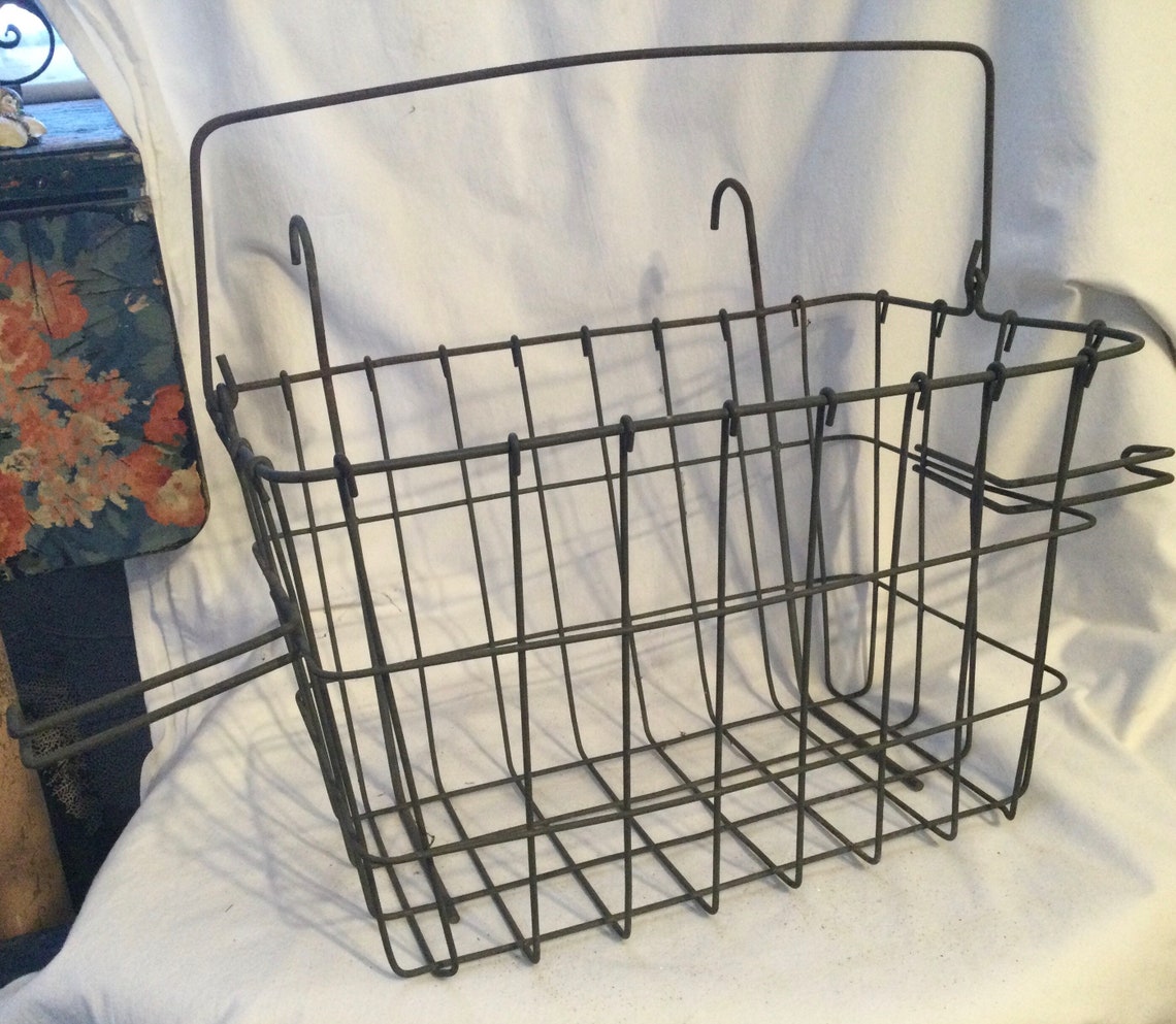Vintage Wire Bicycle/Bike Basket Woven Metal Swing Handle Etsy