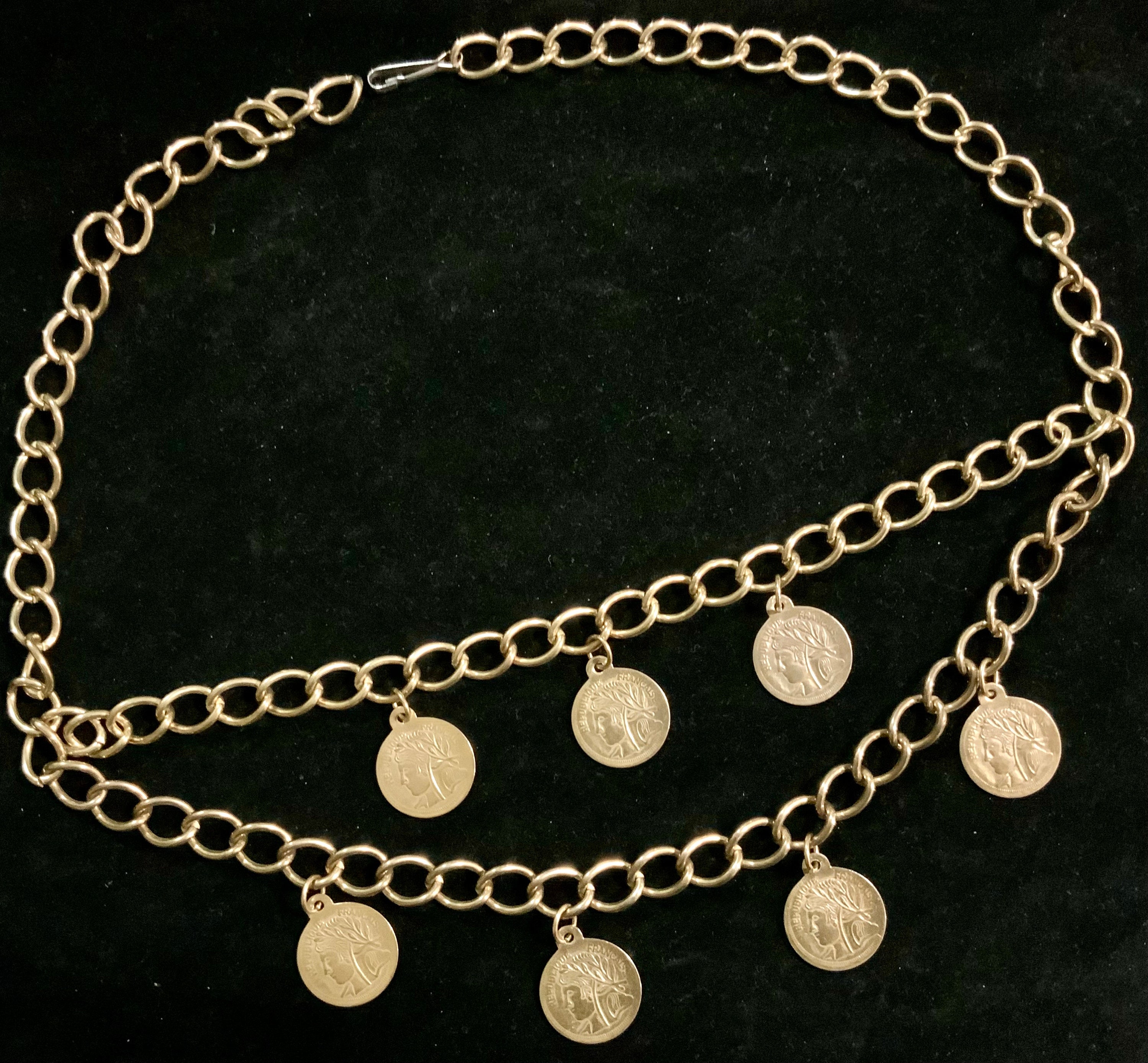 Vintage republique francaise gold chain coin belt Coin Chain Belt/multi Charm/french/republique Francaise/gold  main image 4