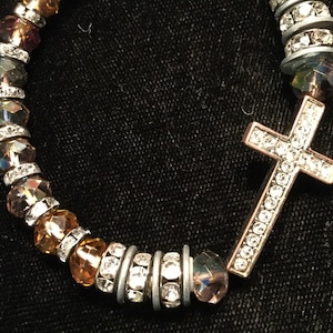 Cross Stretch Bracelet/Religious/Catholic/AB Crystal Rhinestones/Vintage