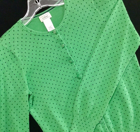 LL Bean Cardigan Sweater/Green Polka-Dot Print/Co… - image 1