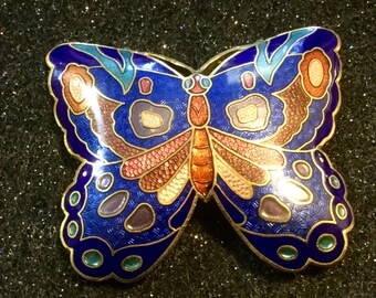 Belt Buckle Set/cloisonne Butterfly/blue & Red Enameled  display picture 1