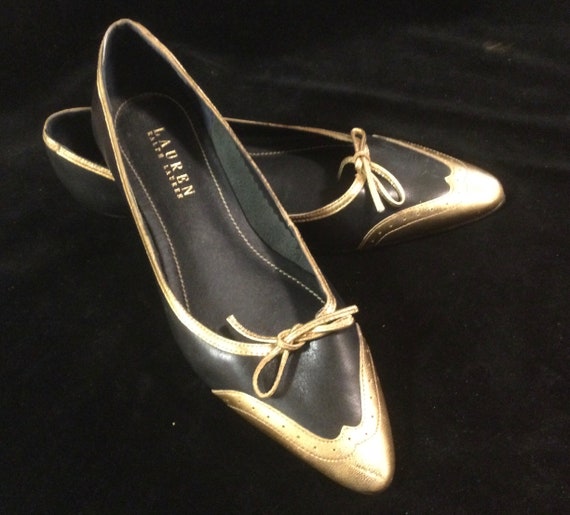 Ralph Lauren Shoes-pumps-kitten Heels spectators Black & Gold Leather/nwot  Dead-stock lauren Ralph Lauren Womens Size 7b/vintage 1990s 