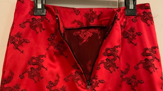 Red Chinese Skirt/Asian Oriental Dragon Print/Sat… - image 5